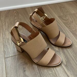 Nude Leather H&M Heels with Gold Buckle